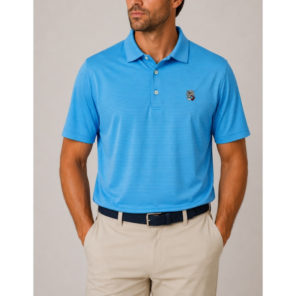 johnnie-O Mens Niagara Blue Striped Performance Golf Polo Shirt JMPO1720 Large